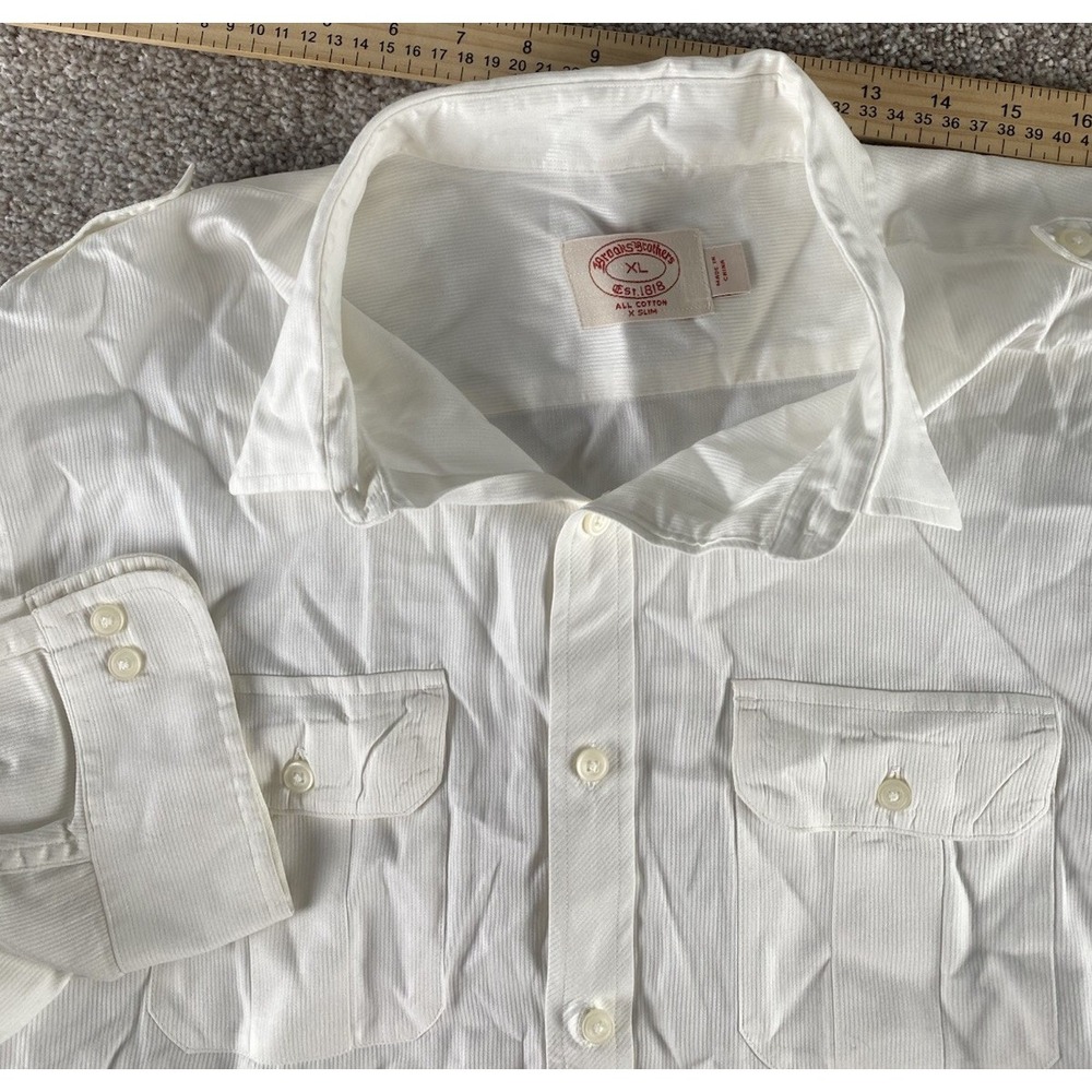 Brooks Brothers Oxford Solid White Dress Shirt Supima Cotton Mens XL Pockets